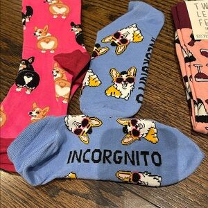 Two Left Feet Women's Fun Socks Set - Pink, Blue, Burgundy Corgi dogs new